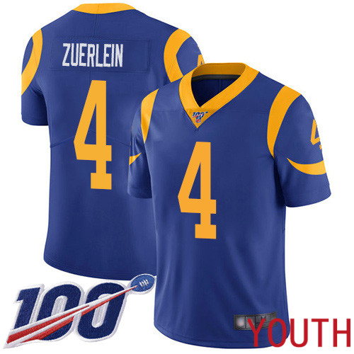 Los Angeles Rams Limited Royal Blue Youth Greg Zuerlein Alternate Jersey NFL Football 4 100th Season Vapor Untouchable